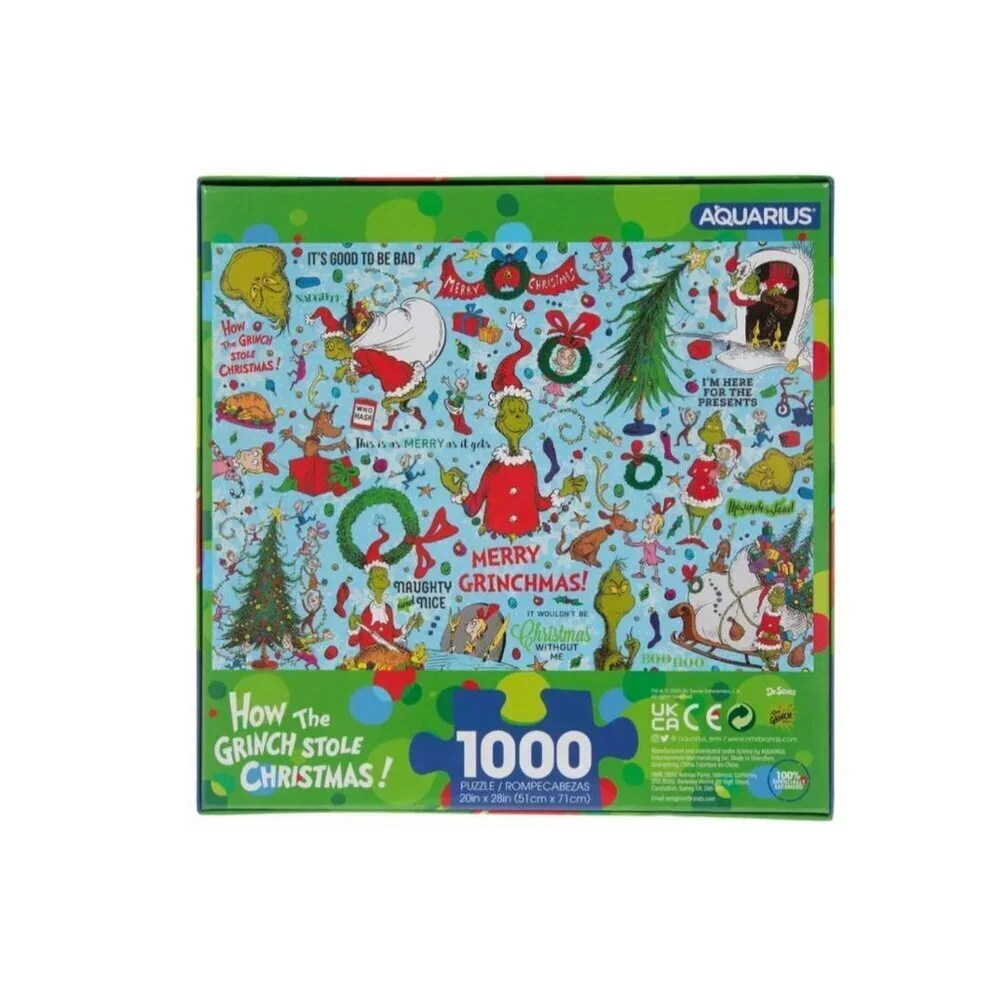 Dr. Seuss How The Grinch Stole Christmas Aquarius 1000 Piece Jigsaw Puzzle, New